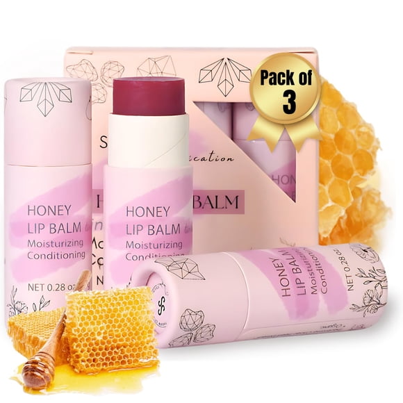 Bálsamo labial de miel orgánica – 100 % sebo de res alimentado con pasto para mujeres, miel cruda natural y aceite de argán – Acondicionador ultra hidratante sin químicos – Paquete de 3 (3 x 0,28 oz)