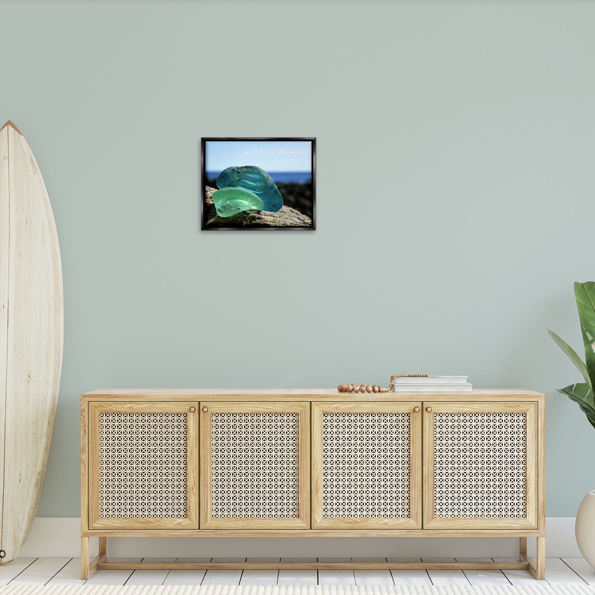Stupell Industries Sea Glass Photography Phrase Typography Photography Black Floater Framed Canvas Art Print Wall Art, 21 x 17