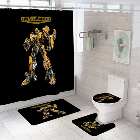 Bumblebee Shower Curtain, Bathroom 4 Pieces Set Toilet Lid Cover and Bath Mat, Non-Slip Rugs, Durable and Waterproof, for Bathroom Decor Set, 72" x 72"