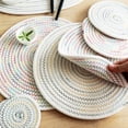 thumbnail image 5 of Round Woven Placemats, Natural Cotton Rope Placemat Decorative Woven Wood Place Mats for Dining Table, Heat Resistant Non-Slip Holders, 4.33" in dia (Single), Colorful, 5 of 8