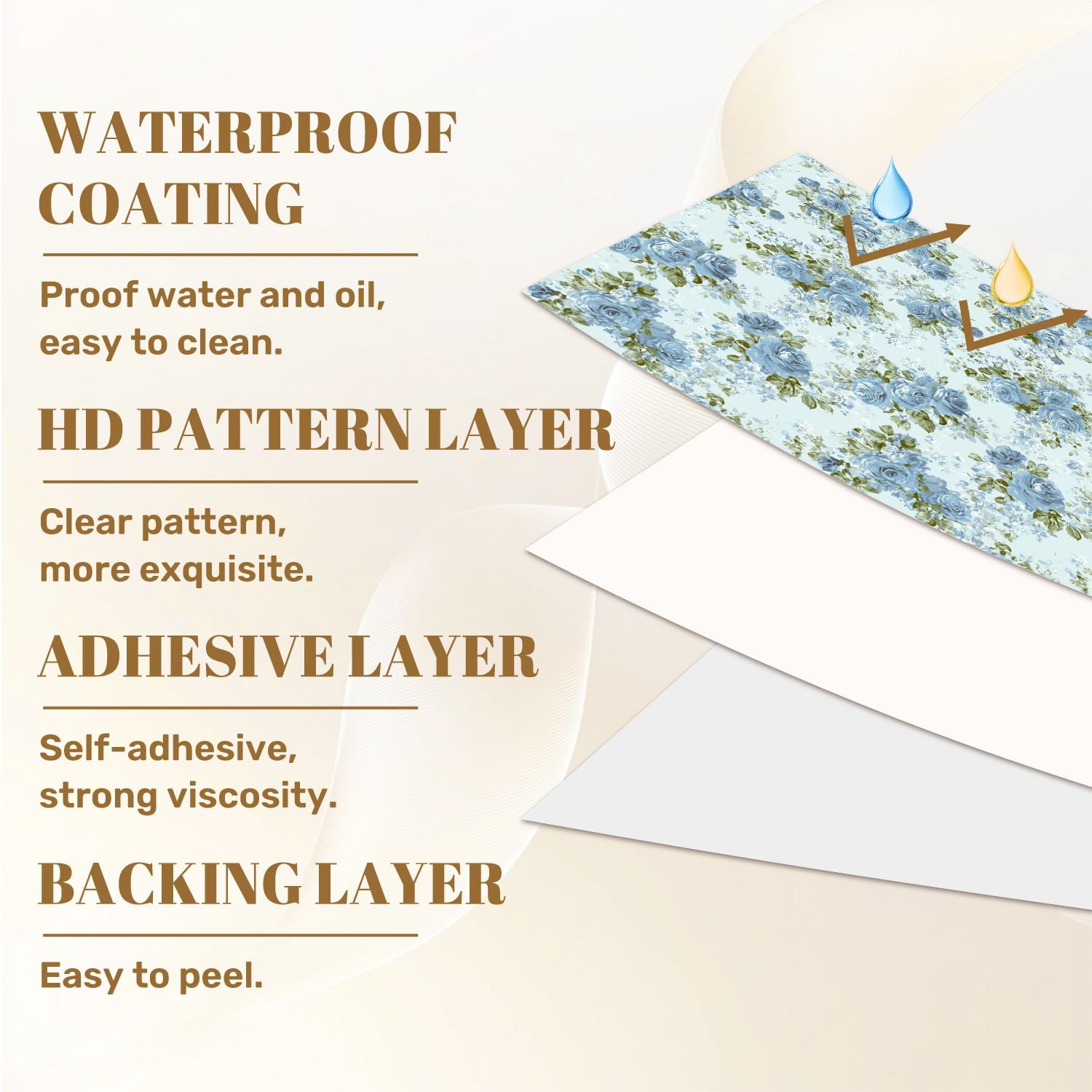 Flower Peel and Stick Wallpaper 17.7in x 9.8ft Blue Rose Floral Soft Green Accents Light Contact Paper Vinyl Waterproof Self Adhesive Wall Paper for Bedroom Shelf Cabinet Renter Friendly
