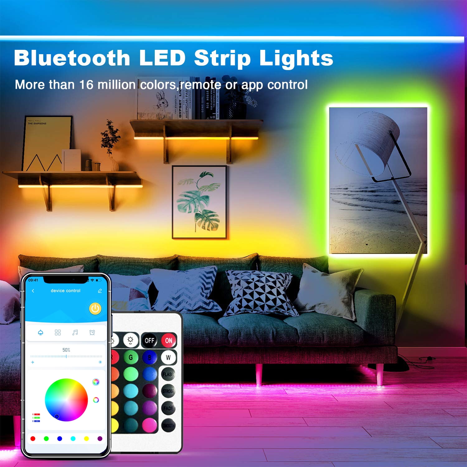 DAYBETTER 100FT Led Lights,Music Sync Strip Lights with APP and Remote Control,RGB Color Changing Lights for Bedroom Indoor Decor(2 Rolls of 50ft)