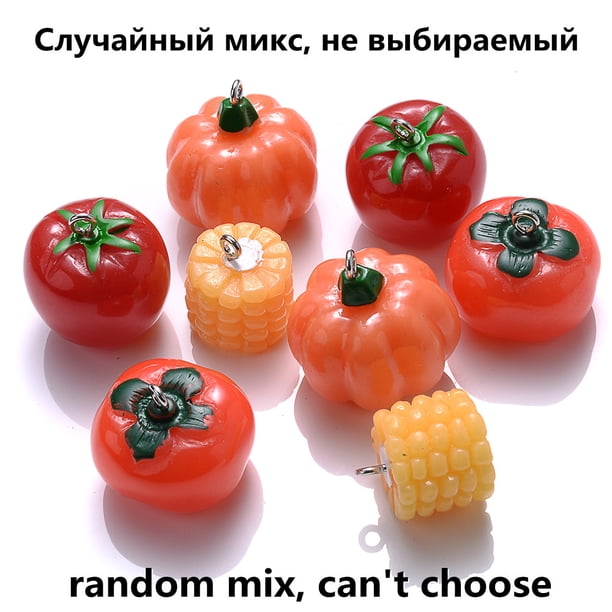 iYOE 5pcs Mix Vegetable Charms Pumpkin Persimmon Corn Tomatoes Resin Charms For Jewelry Making Bracelet Necklace Earring