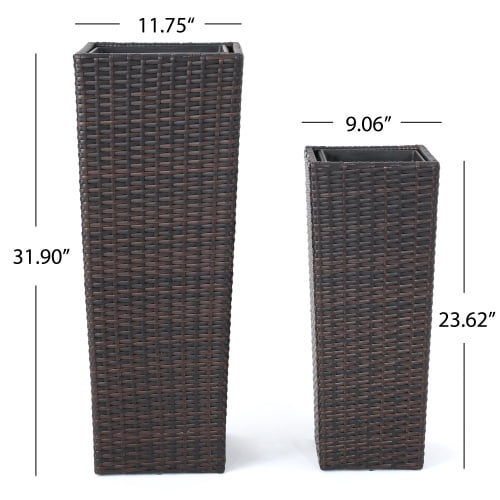 Chak’s Choice Wicker Planters for Outdoor Plants Set of 2, 32“& 24 ” Tall Planter for Front Porch, Patio, Balcony, Indoor Usage - Square Rattan Flower Pots, Brown
