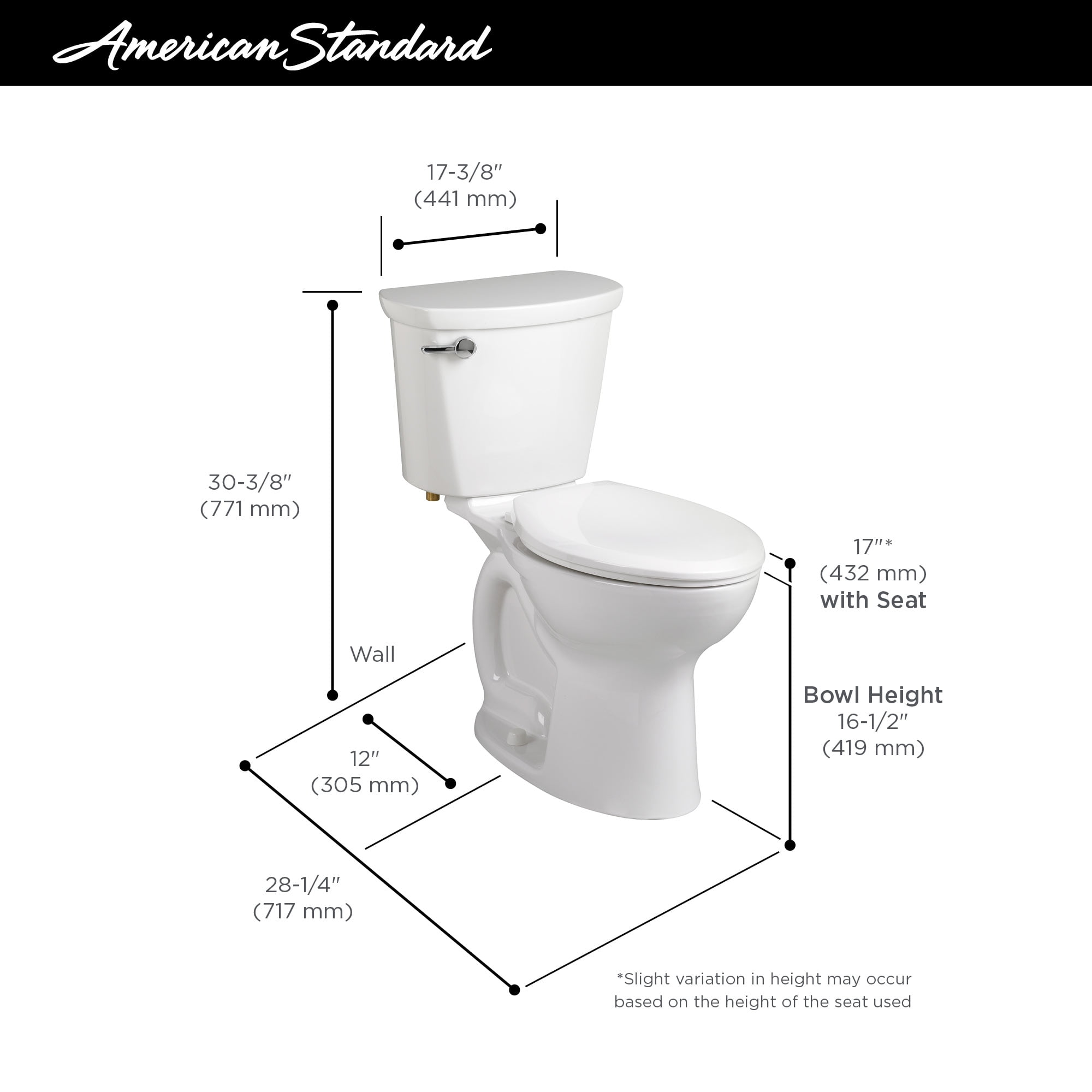 American Standard Cadet® Pro 2-Piece 1.6 GPF Porcelain Enamel Round Front Toilet, No Seat