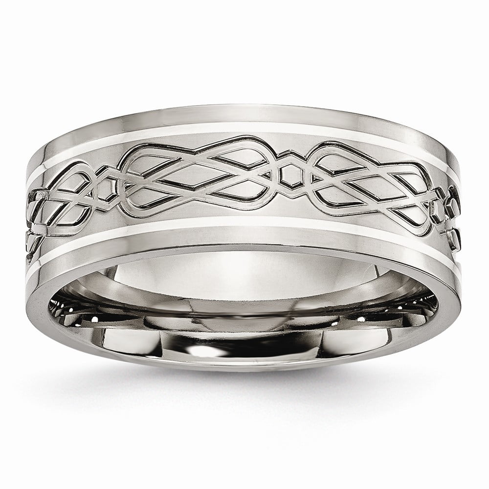 Wedding Bands Celtic Bands Titanium Sterling Silver Inlay Celtic Knot Flat 8mm Polished Band Size 12.5 