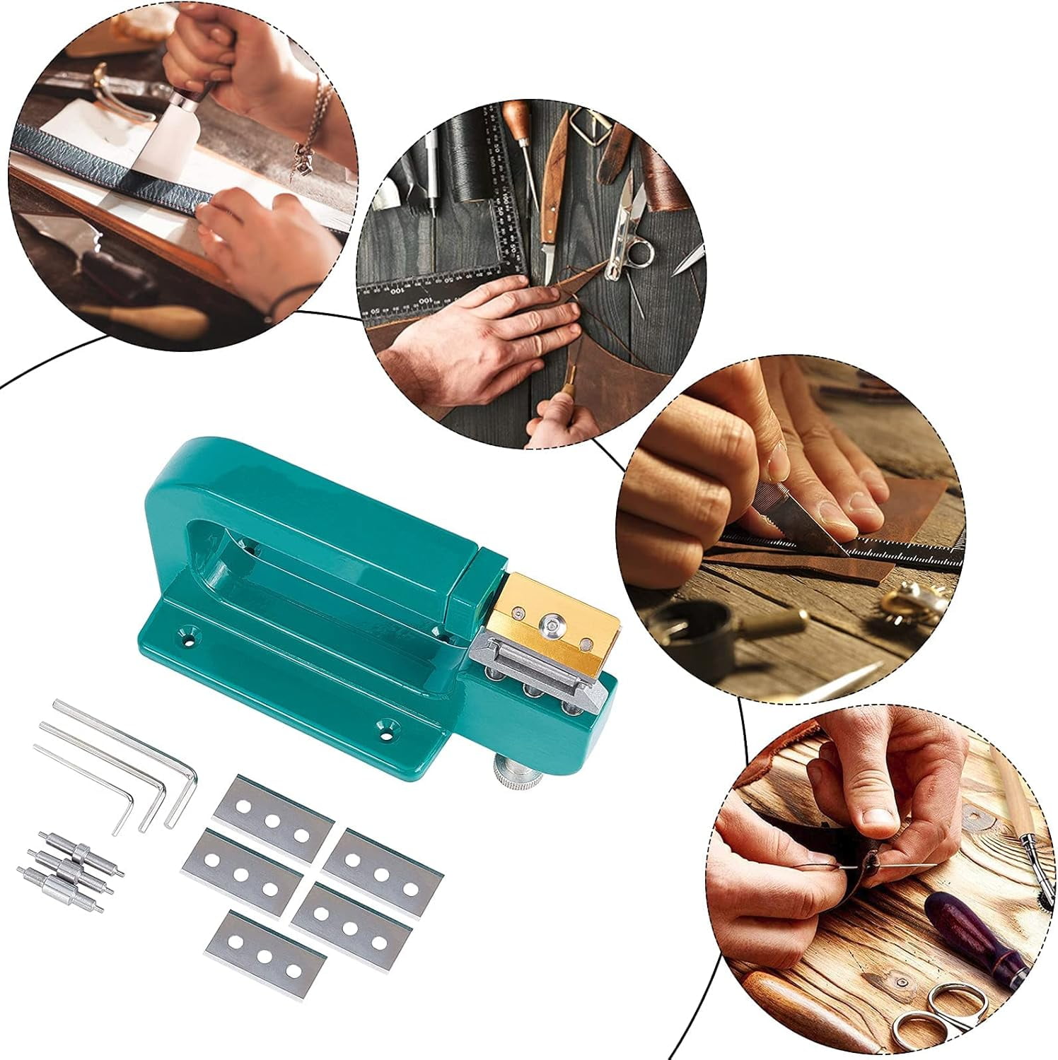 Leather Craft Edge Skiving Machine Leather Repairing Splitter Skiver Peeler Tool Leather Splitte Kit Repairing Splitter Skiver Peeler Tool with 5 Blades