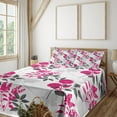 thumbnail image 2 of Ambesonne Floral Fitted & Top Sheet Set with Shams, Nostalgic Leaf and Flowers, Magenta Dark Grey White, 2 of 5