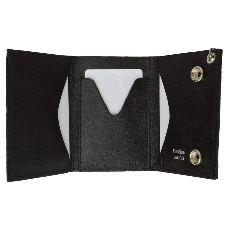 Genuine Leather Biker Chain Trifold Wallet Jesus Cross
