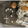 12 Bible Rosary in Glass Jar Bottle Beads Beaded White and Silver Catholic Crucifix Necklace