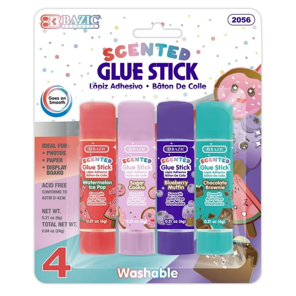BAZIC Scented Glue Sticks, Washable, Assorted Scents 6 Grams, All Purpose Acid Free Glue Stick (4/Pack), 24-Pack