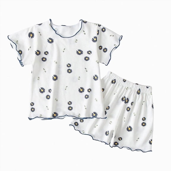 kaprioy Toddler Girl Pajama Set Strawberry Print Ruffle Short Sleeve Tee and Shorts 2 Piece Set Toddlers Girls Clothing