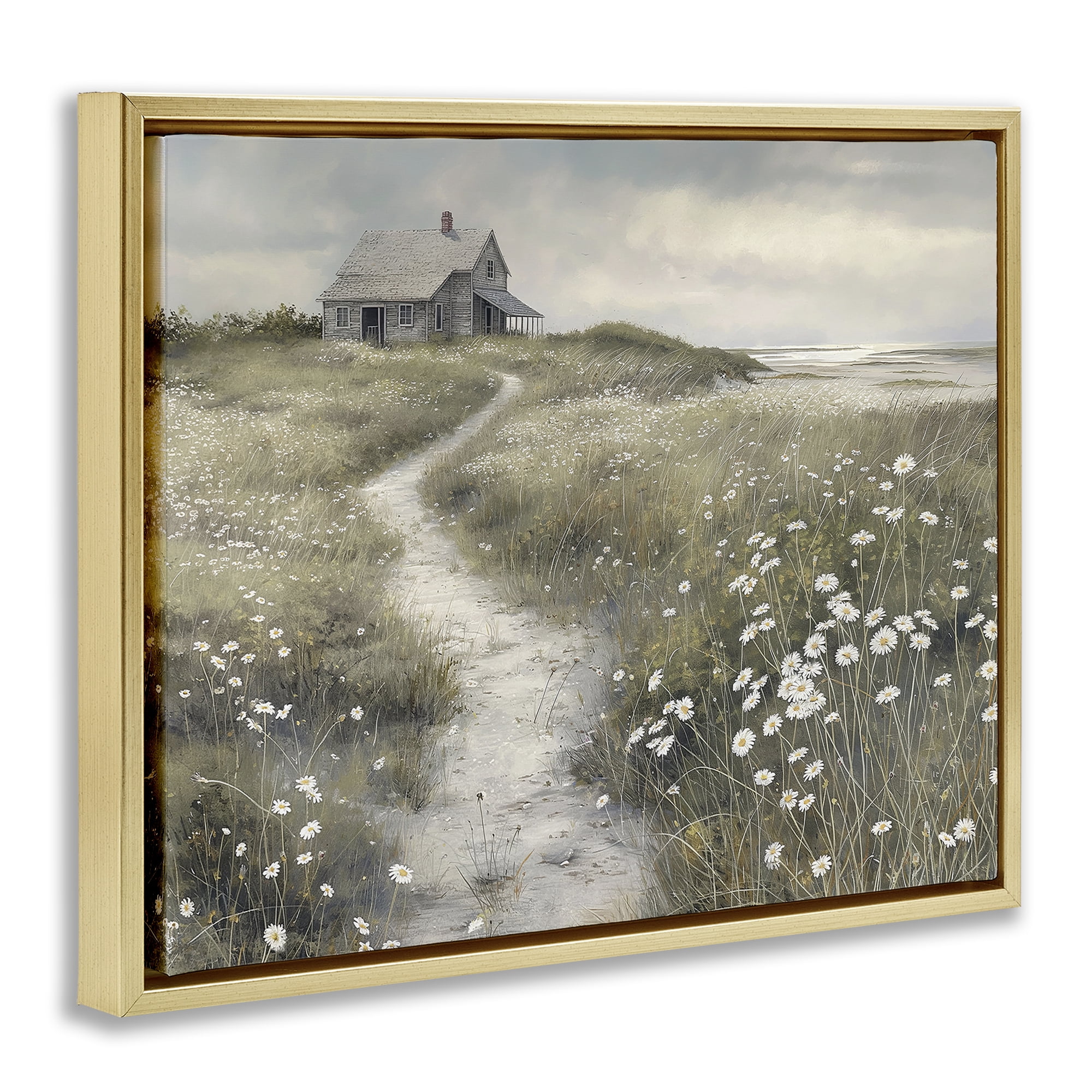 Stupell Industries Pathway To Coastal Cottage Gold Framed Floater Canvas Wall Art, design by Imagine It Images
