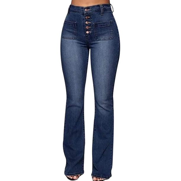 Jeans lavados de cintura alta con botones y corte de bota, pantalones largos casuales para mujer, pantalones de mezclilla clásico para mujer Xishao ropa