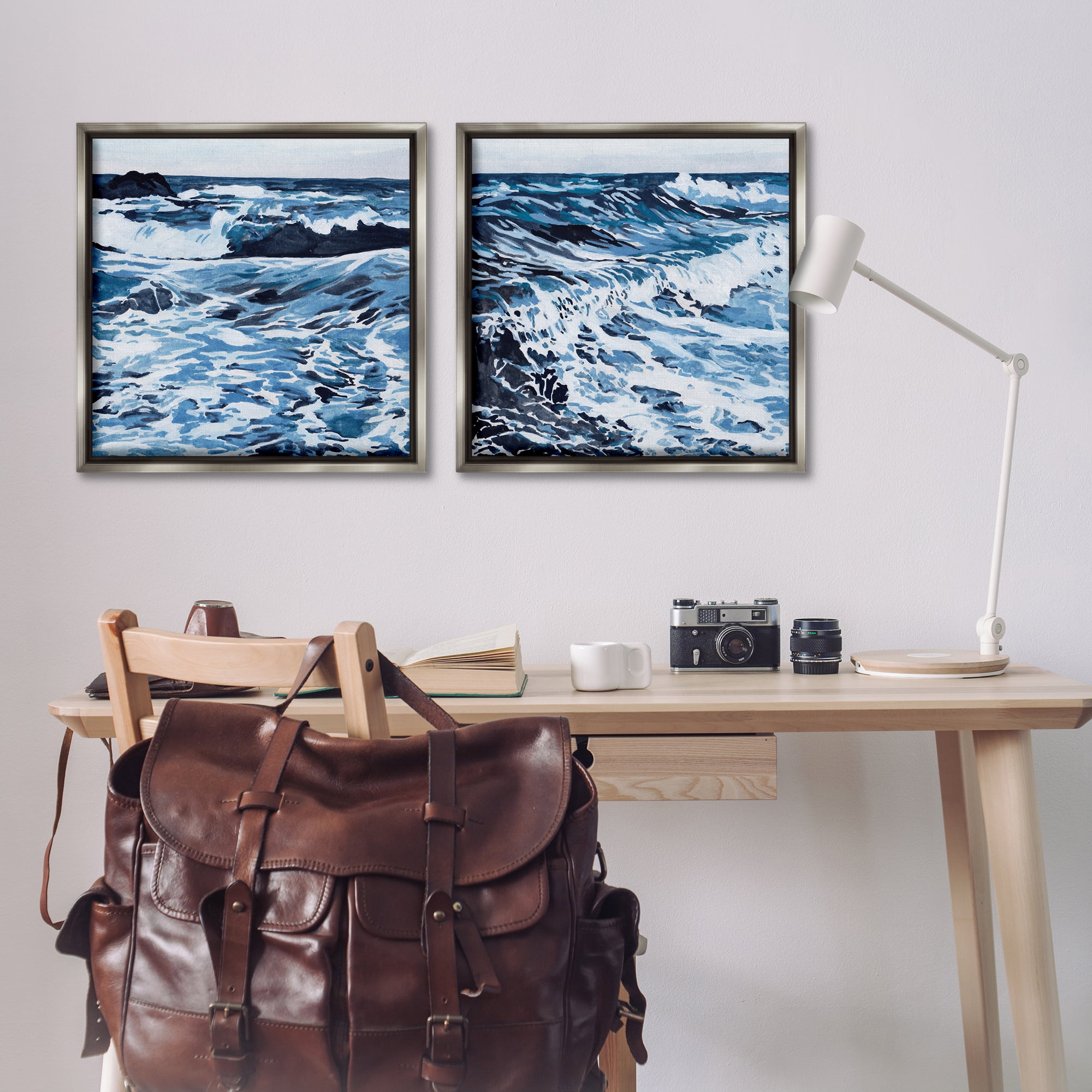 Stupell Industries Breaking Ocean Waves Nautical & Beach Painting Gray Floater Framed Canvas Art Print Wall Art, 25 x 25, Set of 2