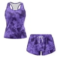 thumbnail image 3 of Xoenoiee Purple Tie Dye Print Womens Swimsuits Tummy Control Tankini Sets Two Piece Bathing Suits High Waist Swimwear Swim Tank Tops with Shorts, 2XL, 3 of 7