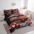 thumbnail image 3 of jejeloiu Firefighting Truck 7-Piece Bedding Comforter Set,Emergency Rescue Vehicle King Bedding Sets,Red Black Bed Sheets For Boys Girl,Microfiber Bedroom Decor Reversible, 3 of 8