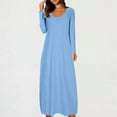 thumbnail image 3 of Efsteb Fall Dresses for Women Round Neck Long Dress Spring Fashion Casual Long Sleeve Loose Plain Maxi Dresses (Light Blue,S), 3 of 6