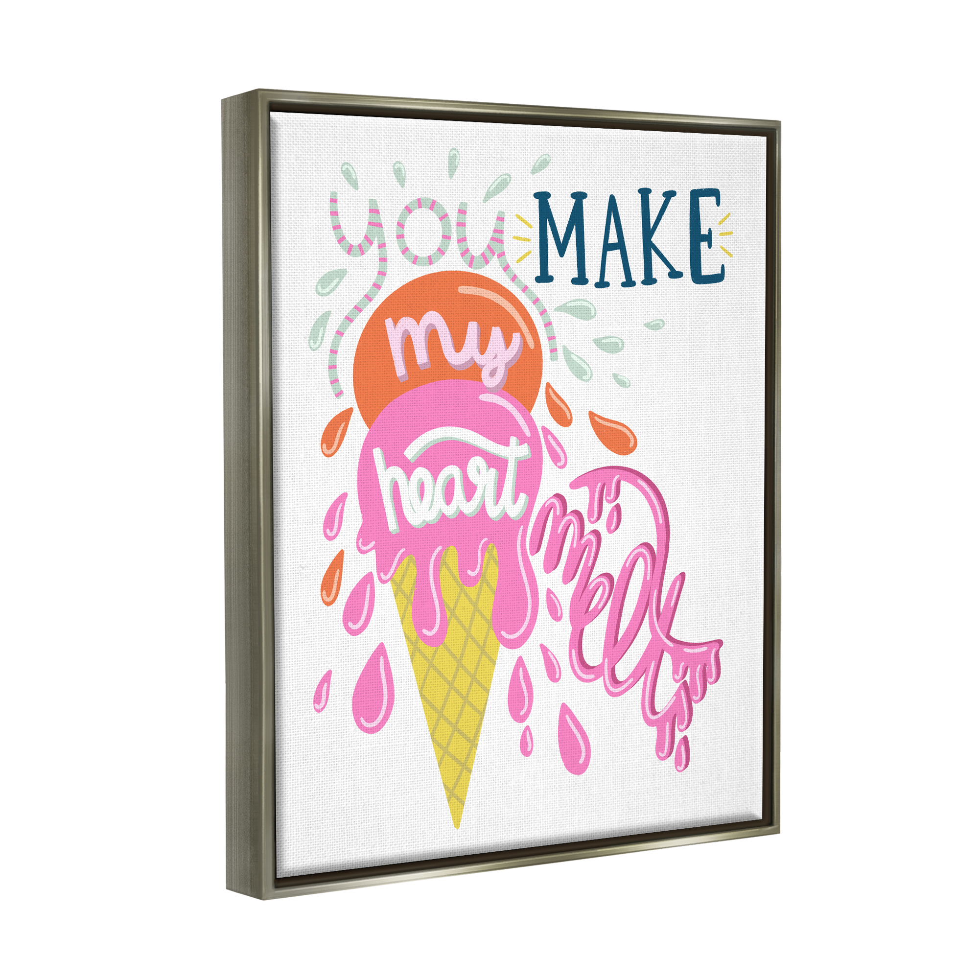 Stupell Industries Make My Heart Melt Summer Ice Cream Treat Graphic Art Luster Gray Floating Framed Canvas Print Wall Art, Design by Dominika Godette