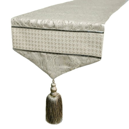 

The HomeCentric Decorative Silver Table Runner 6 - 8 Seater Table Runner (14 x 90 inch) Tassels & Textured Leather Table Runner Faux Leather Table Linen Patchwork Modern - Leather Luminance