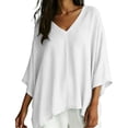 thumbnail image 3 of VBVC Women's V Neck Cotton Linen Blouse , Ladies' Batwing Sleeve Tunic Tops , Summer Lightweight Flowy Shirt For Women, White , S-3XL, 3 of 8
