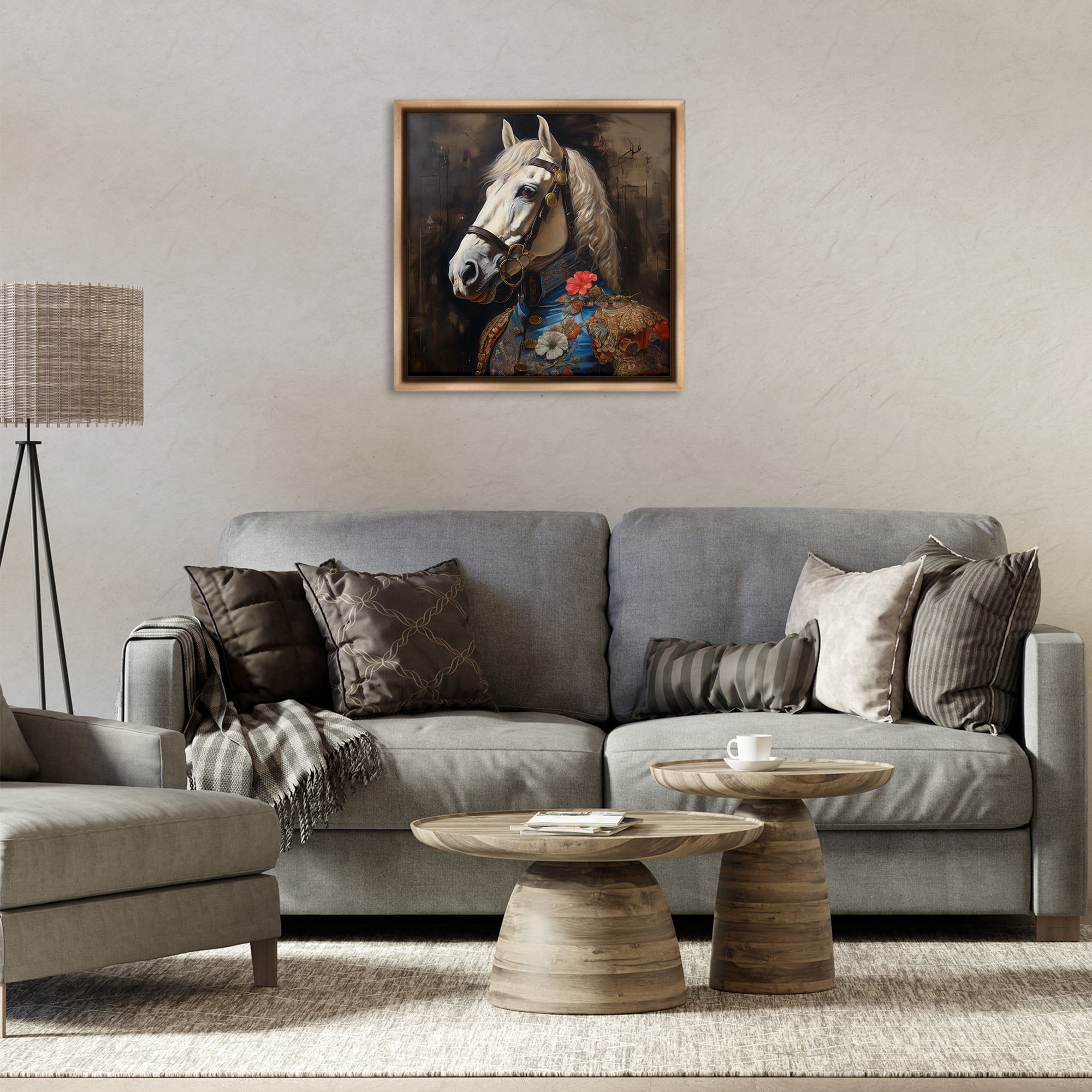 Stupell Industries Horse with Regal Clothing Animals & Insects Painting Brown Floater Framed Canvas Art Print Wall Art, 25 x 25