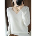 thumbnail image 7 of Women's sweater autumn and winter knitted pullover V-neck slim bottoming shirt solid color soft knitted sweater basic sweater-White-XXL, 7 of 7