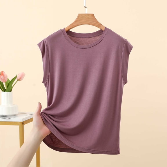 Gamivast Women's Muscle Tank Tops Sleeveless Crewneck T-Shirts Casual Basic Tees Summer Athletic Workout Shirts Loose Fit Gym Fitness Activewear Everyday Running Pullovers Purple XL