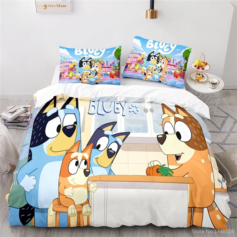 Parure De Lit Enfant 1 Personne Bluey - Housse 140x200 + Taie 63x63 Cm, 100% Coton, Réversible, Oeko-Tex