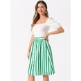 thumbnail image 2 of DARING DIVA Women's Striped Button Front Elastic Back Waist A-Line Midi Skirt Small Green, 2 of 6