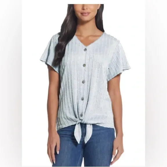 Weatherproof Vintage Ladies' Tie Front Top (Blue, Medium)