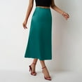 thumbnail image 4 of AUNVITO Women's Mermaid Satin Midi Skirt Solid Color High Waist Stretchy Elastic Waistband Fish Tail Design Elegant Formal Casual Long Skirt, 4 of 5