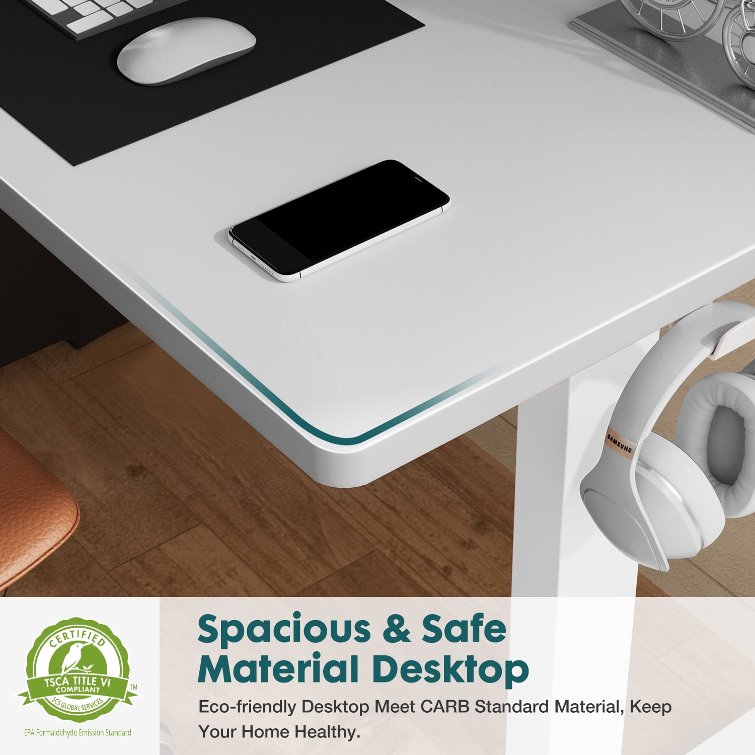 Electric Stand up Desk, 55'' Wide Desktop with Adjustable Height, Standing Computer Desk for Home Ofiice, White