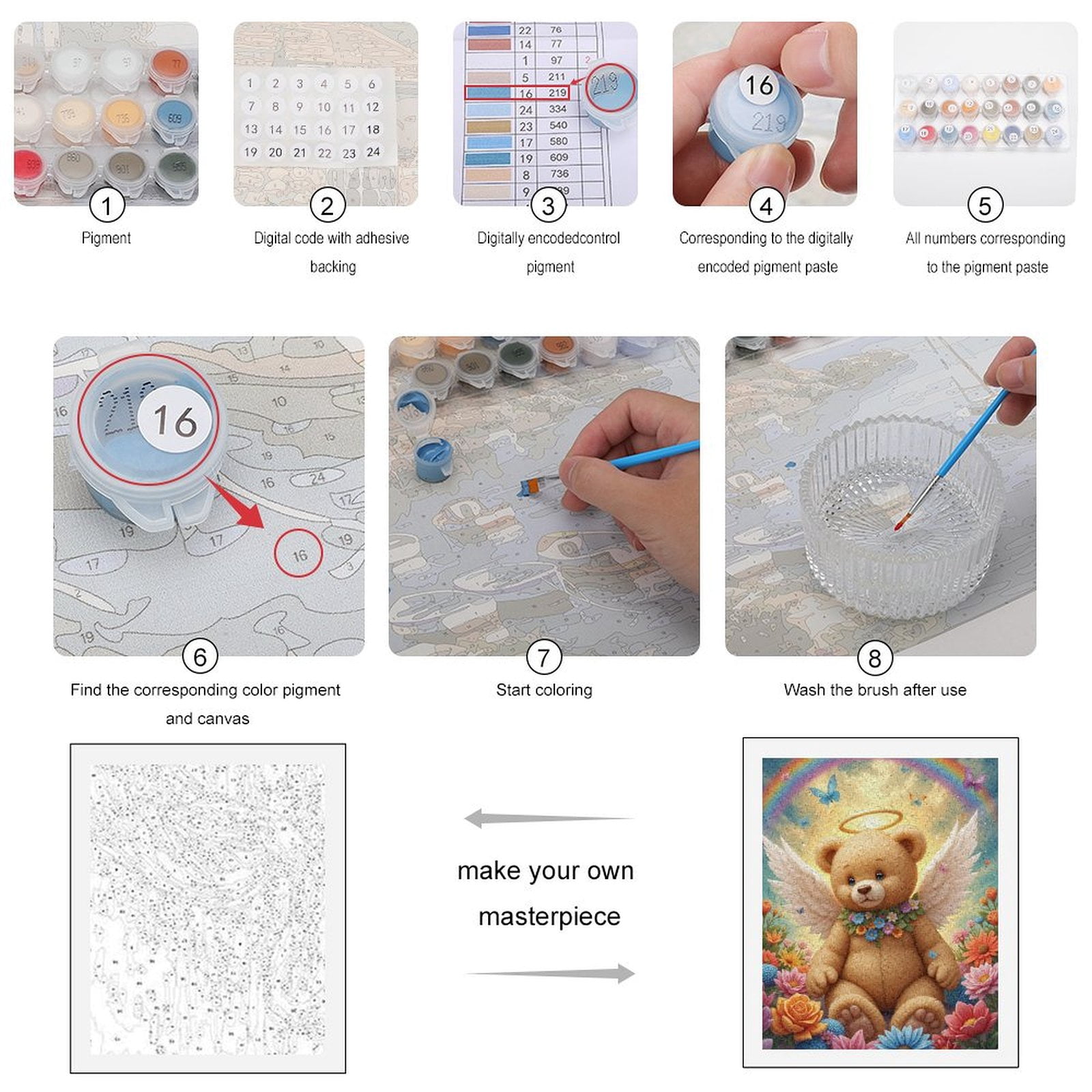 Paint By Numbers Kit for Adults Beginner - DIY Teddy Angel Rainbow Garden Canvas Painting Kits for Adults, Frameless Paint By Number for Adults for Home Wall Decor 16x20 Inch