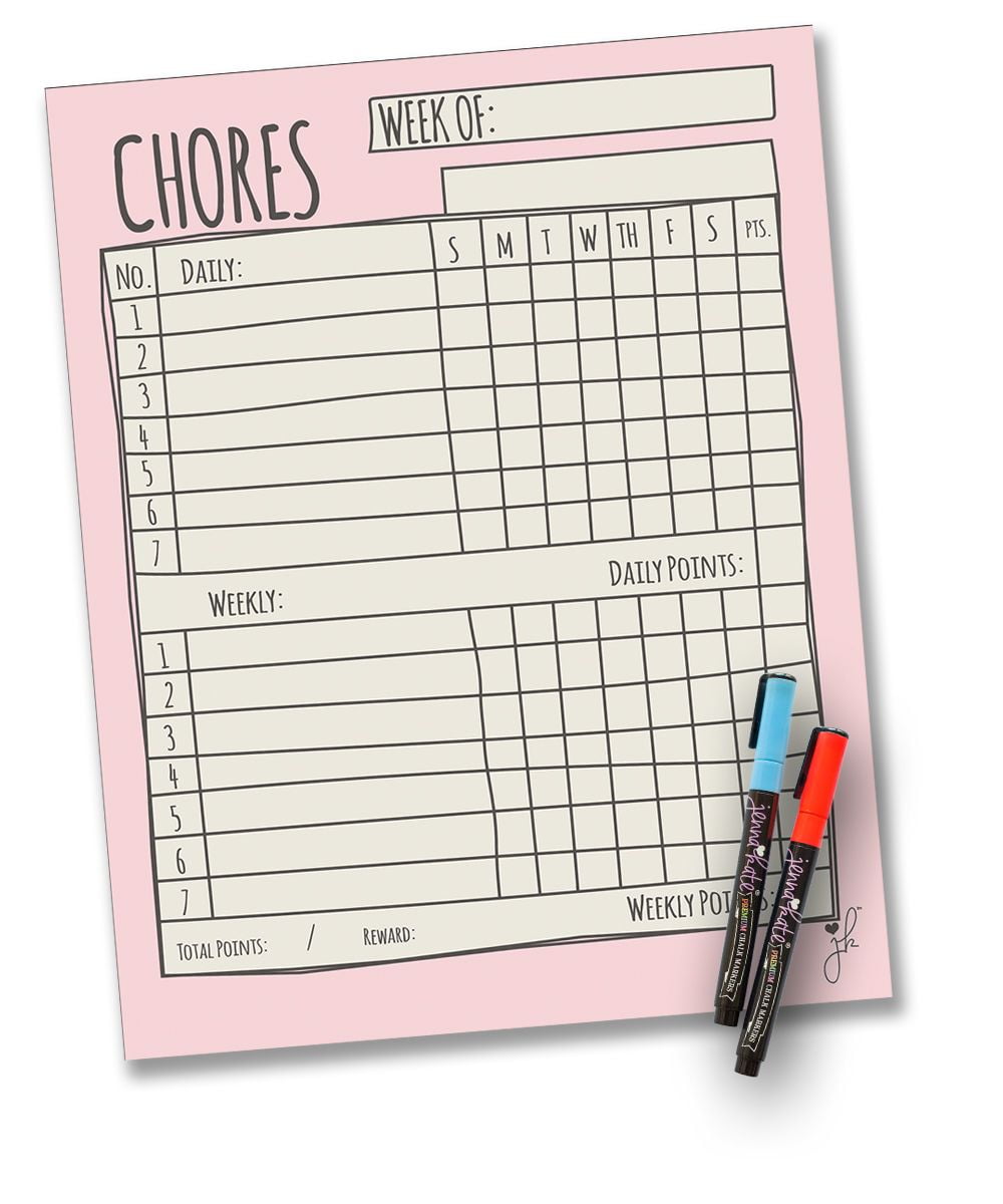 JJPRO Magnetic Chalkboard Monthly Calendar - Reward Chore Chart Blackboard  combo set with Neon Bright Liquid Chalk Markers - Bonus Grocery List and  Notepad Blackboard for Refrigerator Included 