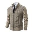 thumbnail image 3 of FRSASU Mens Cardigan Sweaters Full Zip up Stand up Collar Casual Slim Thick Knitted Sweater Beige, 3 of 8