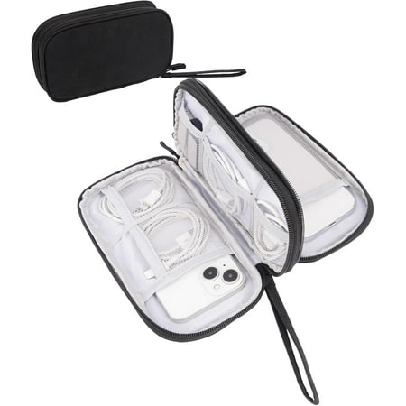 BLEUM CADE Electronics Organizer Travel Case Waterproof Shockproof Cable Organizer Bag with Double Layers for Phones Chargers Cords Portable Durable Travel Accessory Black Medium