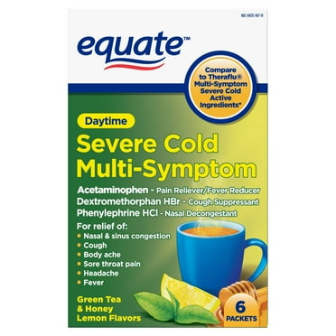 Equate Daytime Severe Cold and Flu Relief, Green Tea and Honey Lemon, 6 Packets