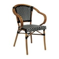thumbnail image 2 of Merrick Lane Stacking Thonet French Bistro Style Chair with Arms, Black & White PE Rattan Seat, and Bamboo Finished Metal Frame for Indoor/Outdoor Use, 2 of 14