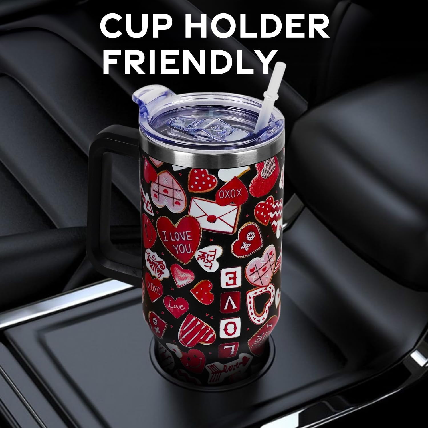 Christmas Gifts 40 oz Tumbler with Handle and Straw Lid,Cute Gifts for Women Santa Claus Sleigh Xmas Tree Vacuum Insulated Leak Proof Tumbler,Winter Holiday Accessories Stainless Steel Coffee Cup Mug