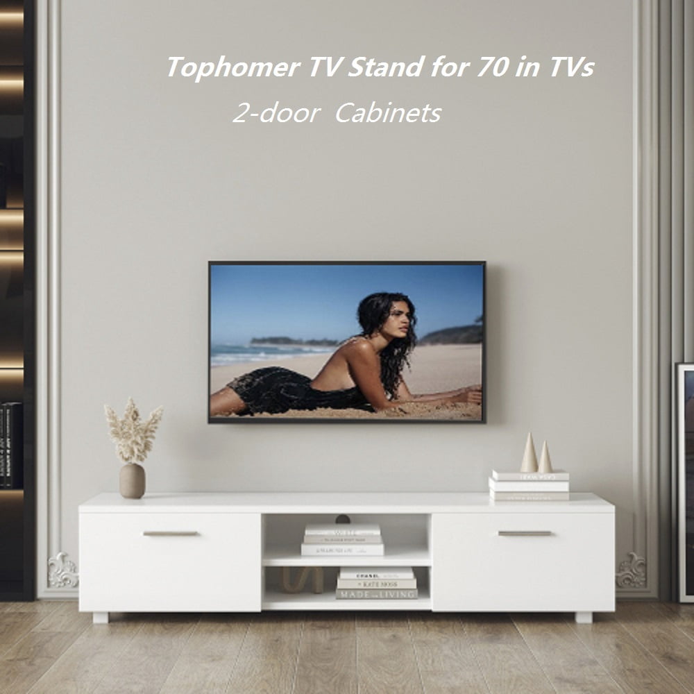 Perfect Gift For Molther S Day Tophomer Tv Stand Modern Media Console Entertainment Center With 2 Cabinet 2 Open Shelves For Tv Up To 70 White Walmart Com