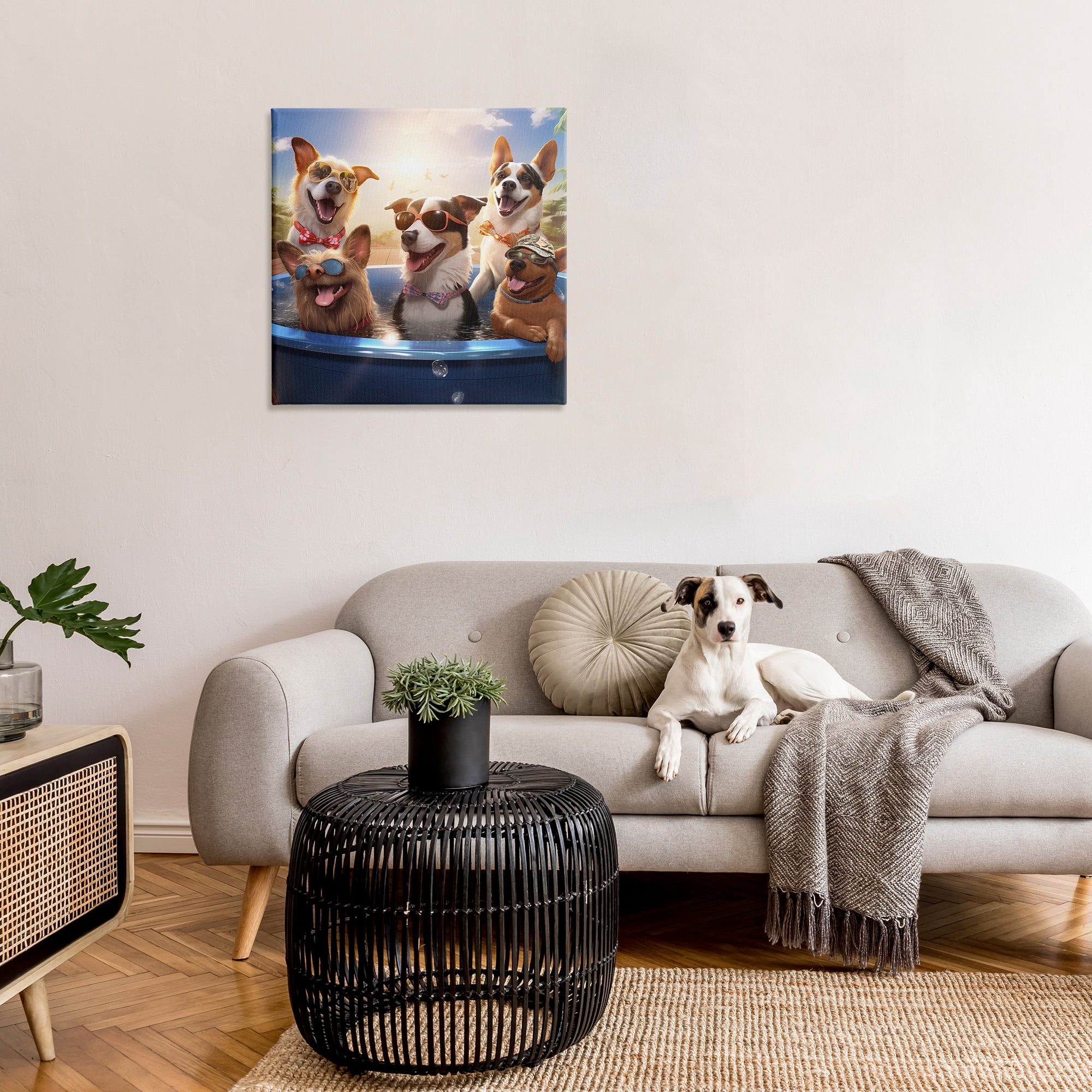 Stupell Industries Summer Fun Dogs Animals & Insects Painting Gallery Wrapped Canvas Art Print Wall Art, 30 x 30