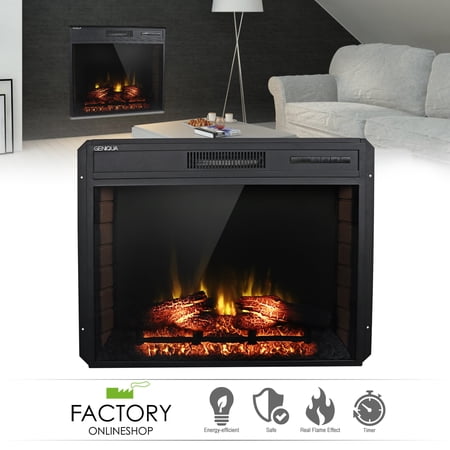 Geniqua 30" Wall Insert 1400W Electric Fireplace Heat w/Remote LED Flame Timer Heater