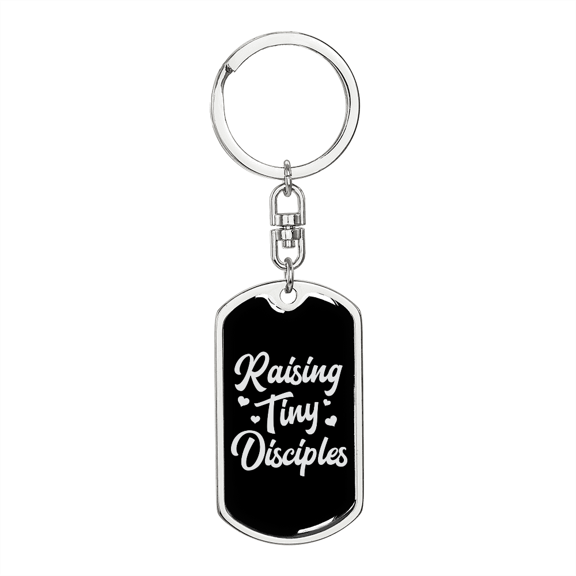 To My Wife Raising Tiny Disciples Stainless Steel or 18k Gold Premium Swivel Dog Tag Keychain