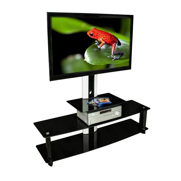 MountIt! TV Stand with BuiltIn Bracket Three Glass Shelves Fits