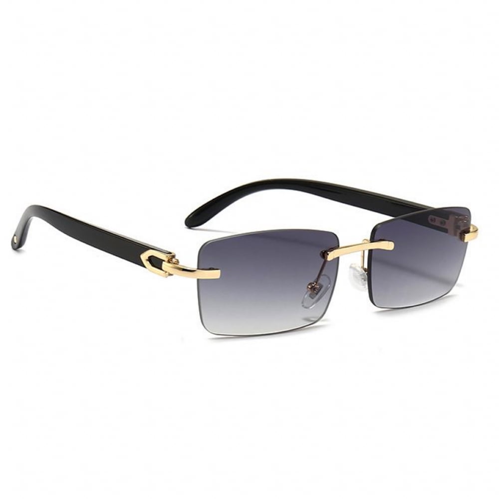 Men's Gray Tint Rimless Hip Hop Rectangle Trendy Retro Fashion Narrow Square Frame Sunglasses
