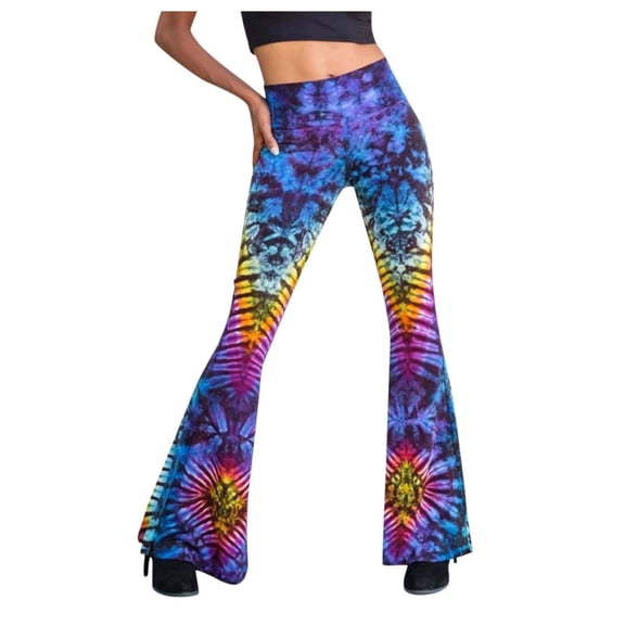 DHFJKG Flare Pants For Women Tie Dye Bell Bottom Yoga Pants High Waisted Tummy Control Stretchy Bootcut Leggings Workout Clothes