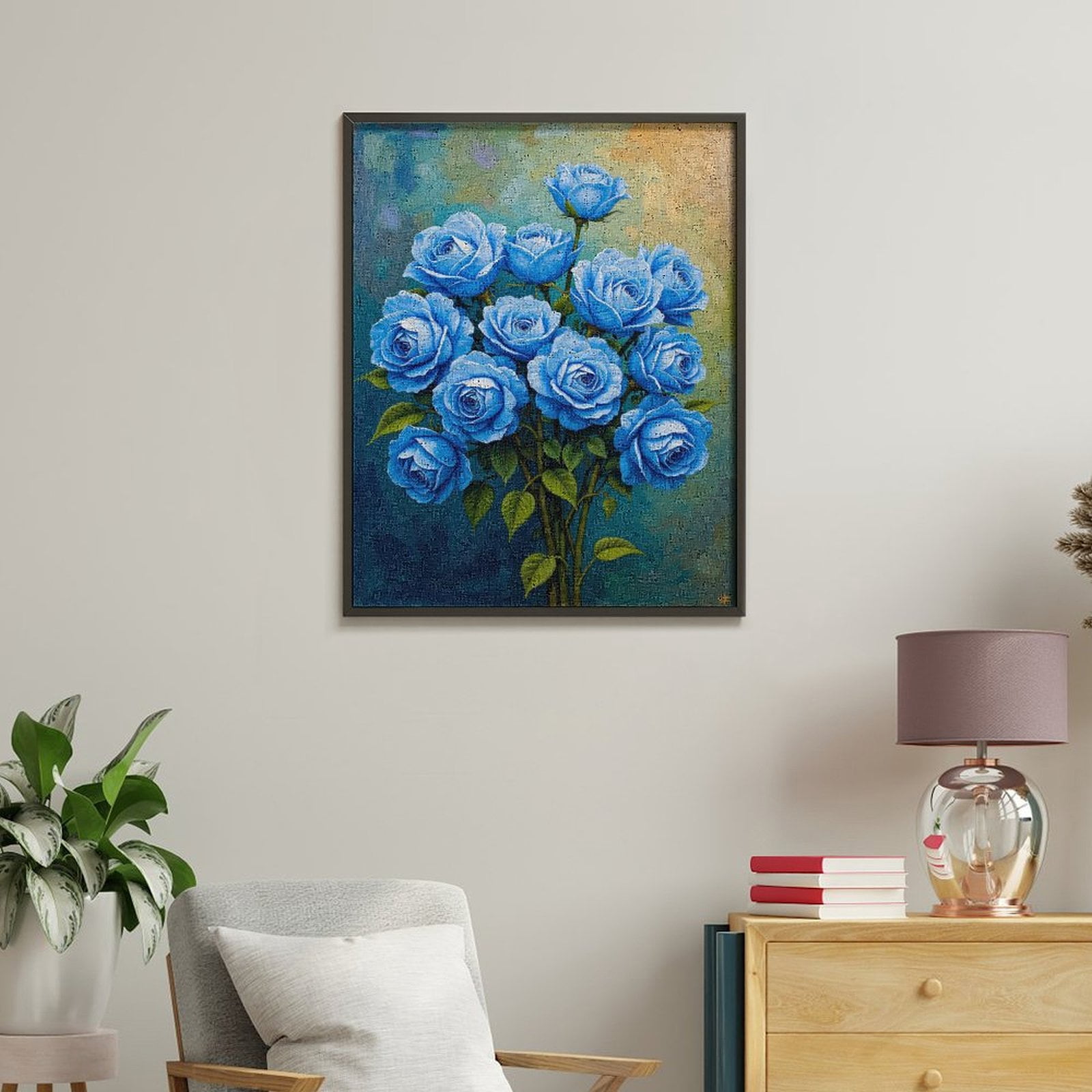 Paint By Numbers Kit for Adults Beginner - DIY Blue Roses Floral Bouquet Art Canvas Painting Kits for Adults, Frameless Paint By Number for Adults for Home Wall Decor 16x20 Inch