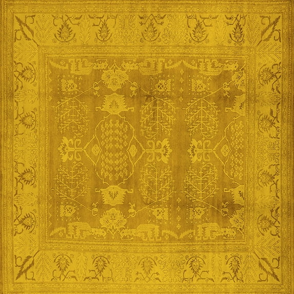 Ahgly Company Machine Washable Indoor Square Oriental Yellow Traditional Area Rugs, 7' Square