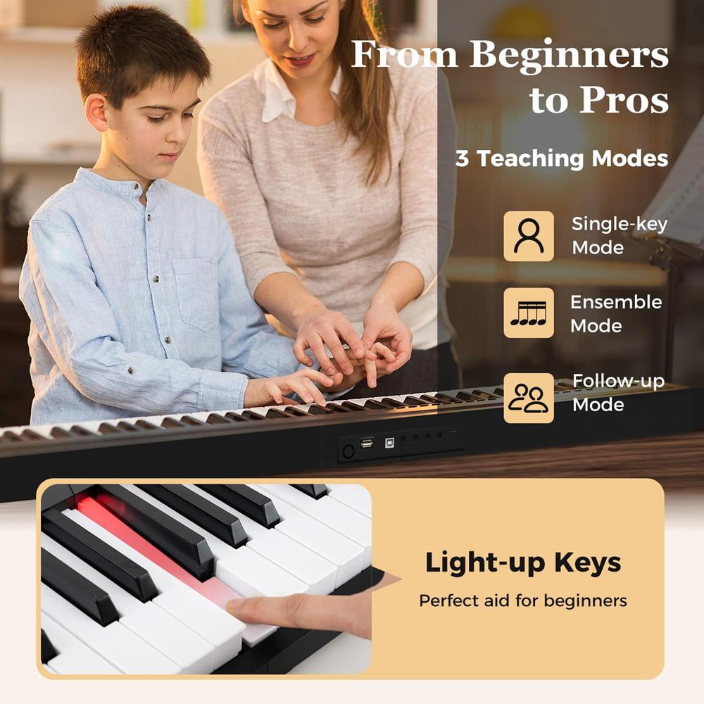 Topcobe 88 Key Foldable Piano Keyboard Portable Semi Weighted Electric Piano, Keyboard Piano, Music Keyboard-Black